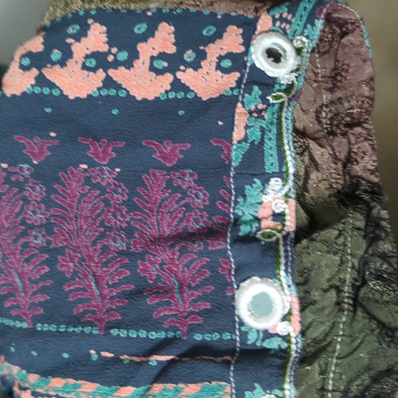 Vintage Tienda Ho Cropped Pants Boho Hippie Rayon Glass Buttons S/M Free Size - Picture 5 of 11